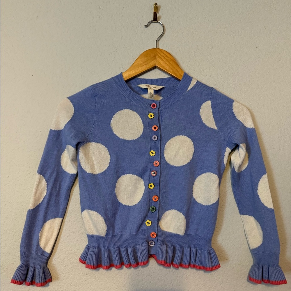 Matilda Jane Periwinkle Polka Dot Cardigan Sweater Girls 6 Cotton Blend